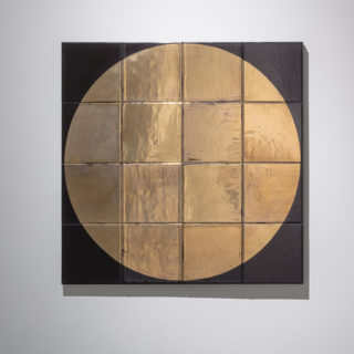 Claudia Wieser, Untitled, 2014, glazed ceramic tile, gold, 60 x 60 x 1 cm, in The Amoebic Workshop, curated by Astarte Rowe, Critical Distance Centre for Curators, 2016. Installation documentation by Toni Hafkenscheid.