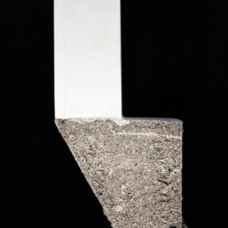 S-06 (long square-based cuboid on long cuboid with angled side), from the series Earth Plugs, 2014. White gypsum cement. 9x5x2.5 inches.