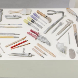 Ella Dawn McGeough, Ogden’s Tools (detail), 2015, Found objects and wax, dimensions variable, from Precious Commodity, Critical Distance Centre for Curators, 2017. Installation documentation by Toni Hafkenscheid.