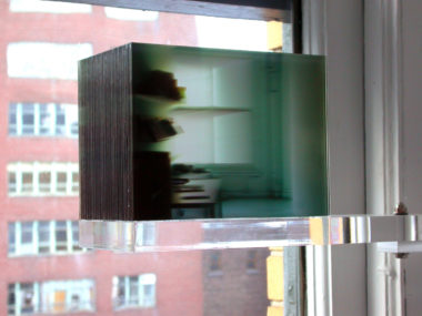 "40 consecutive photographs of here", 2005, colour photographic prints on clear acrylic sheets, 7.5” x 5.5” x 5”.