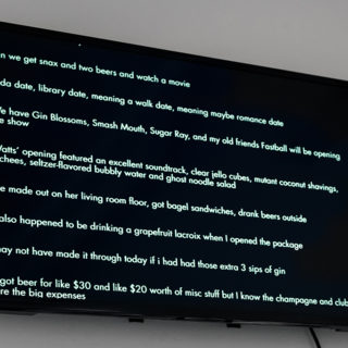 Nellie Kluz, Liquid Inbox, 2016, digital video, 4:41 min, in Generators, curated by Anthony Stepter, 2017, Critical Distance Centre for Curators. Installation documentation by Toronto Art Book Fair.