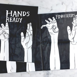"Hands Ready", collaboration w/Ross Gay, publication - folded, offset, edition of 3000, 11x13", Made for "No pressure, no diamonds." at IDEAEXCHANGE, Cambridge, ON, 2015.