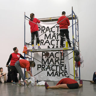 "Muscle Panic PRACTICE MAKES PRACTICE", installation w/performance (performance detail), 40mins, Trasi Jang, installed and performed at the Contemporary Art Gallery/CAG, Vancouver, BC, 2016.
