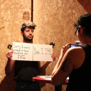 "Throwback", video, performance installation, collaboration with Ali El Darsa, Feminist Art Gallery (FAG), Gladstone Hotel, Toronto, ON, March 2012.