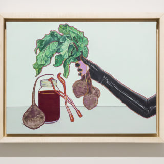 Kayla Polan, 6 Tips on DIY Pickling & Other Cleaning Conundrums Solved, 2016/2017, Oil on canvas, 16 x 12 inches, from Fermenting Feminism, Critical Distance Centre for Curators, 2017. Installation documentation by Toni Hafkenscheid.