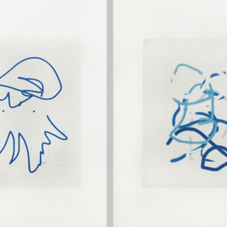 Sarah Comfort, Untitled (Blue Drawings), 2016, cyanotype on paper; Untitled (Blue Drawings), 2016, cyanotype on paper, 12"x16" (each).
