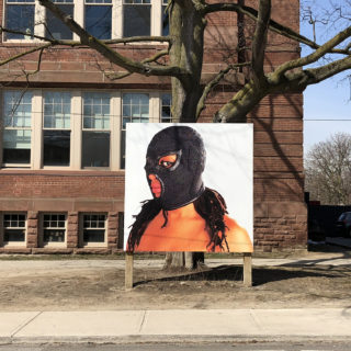 Cass Gardiner, Winter 2018 Billboard on Shaw, Critical Distance Centre for Curators; "Kandace" by Dayna Danger, 2018, digital print on adhesive vinyl, 8x8 Feet. Installation documentation by Cass Gardiner.