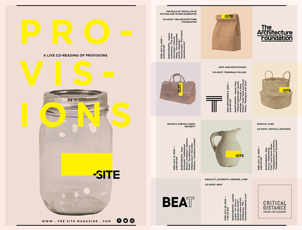 Provisions Live reading poster image, consisting of partner logos, images of objects and dates of reading series