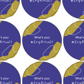 A repeating grid of circular designs with the text 'What's your #CripRitual?' written over a purple background, with yellow-green and white abstract shapes resembling organic forms.