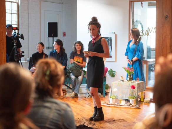 Shalon T. Webber-Heffernan facilitating a public discussion as part of her curatorial and public programming practice. Photo Credit: Photo by Henry Chan